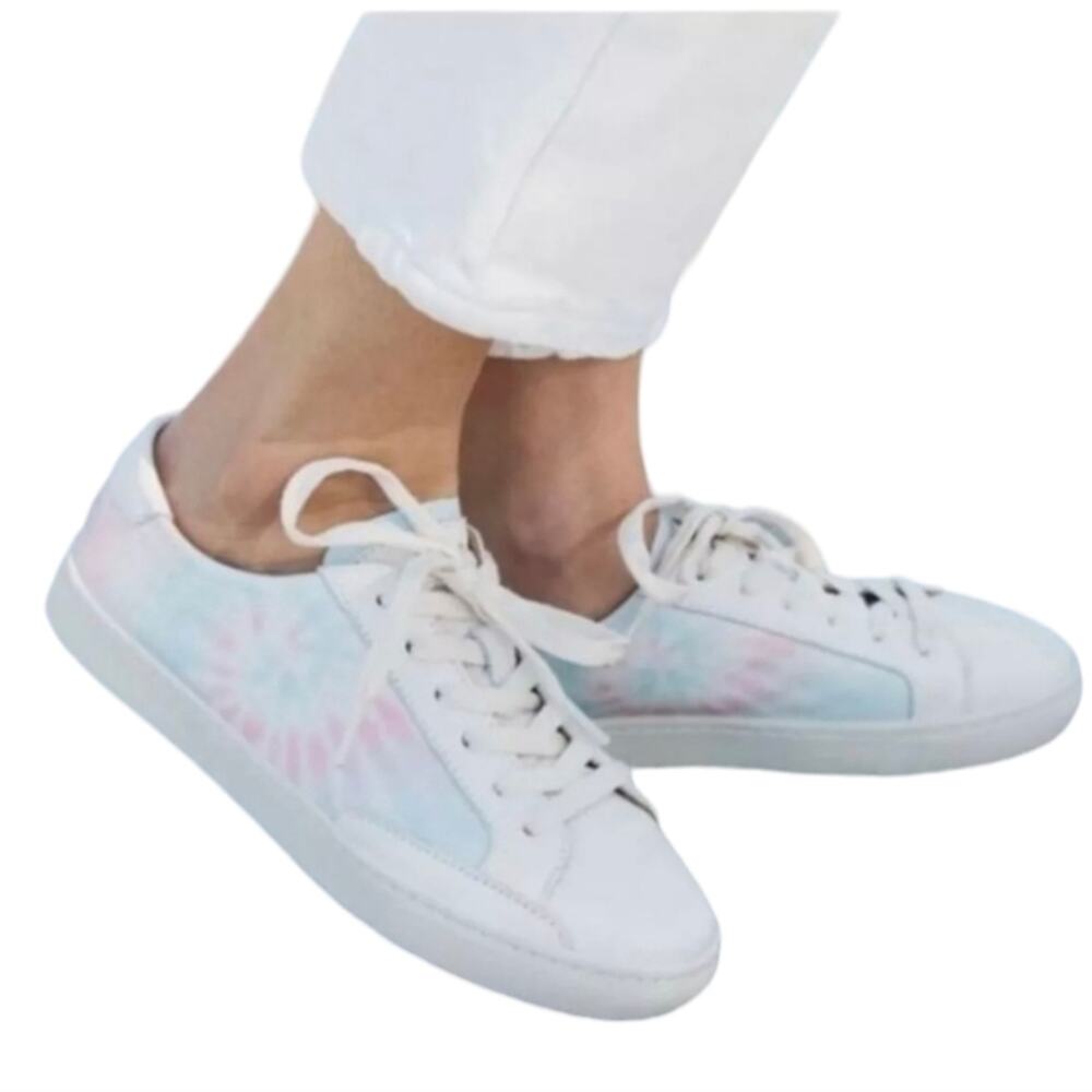 Soludos Womens Ibiza Classic Tie Dye Sneakers Size 8.5 White Blue Pink‎ Leather